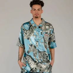 Grimey Camisa Animal Satin - Blue | Summer 23 Cheap