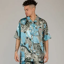 Grimey Camisa Animal Satin - Blue | Summer 23 Cheap