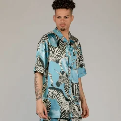 Grimey Camisa Animal Satin - Blue | Summer 23 Cheap