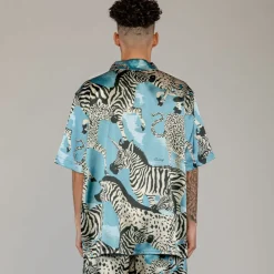 Grimey Camisa Animal Satin - Blue | Summer 23 Cheap