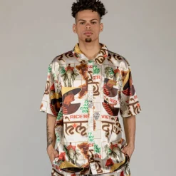 Grimey Camisa Viet Cong Beer Satin - White | Summer 23 Hot