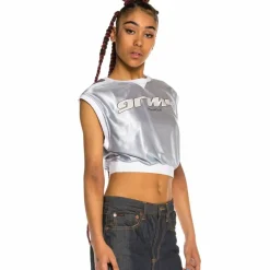 Grimey Crop Top Chica Acknowledge Ss20 Silver Flash Sale
