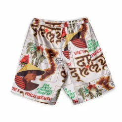 Grimey Pantalon Corto Viet Cong Beer Satin - White | Summer 23 Cheap