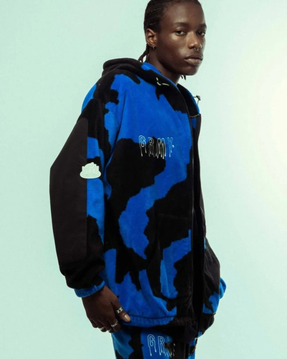 Grimey Sudadera Capucha Back At You All Over Print Polar - Royal Blue | Fw23 Discount