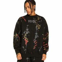 Grimey Sudadera "Jazz Thing All Over Print" Padded Crewneck - Black | Fall 21 Cheap