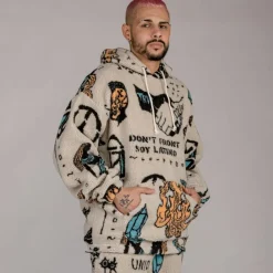 Grimey Sudadera Lost Boys All Over Sherpa Hoodie - Cream | Winter 22 Best Sale