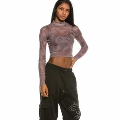Grimey Top Chica Yoga Fire Mesh Long Sleeve Fw20 Violet Cheap